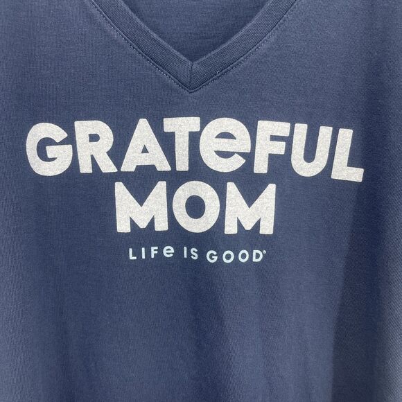 Life is Good Grateful Mom T-Shirt Women's Medium Navy Blue V-Neck Crusher Tee - Picture 7 of 10